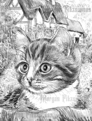 Kitten 3 Greyscale - Colouring Page
