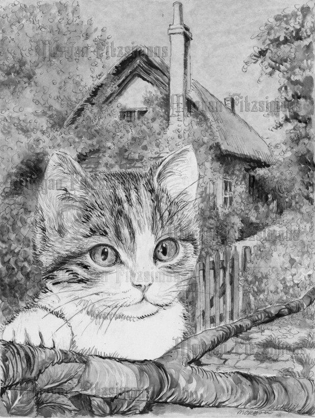 Kitten 6 Greyscale - Colouring Page