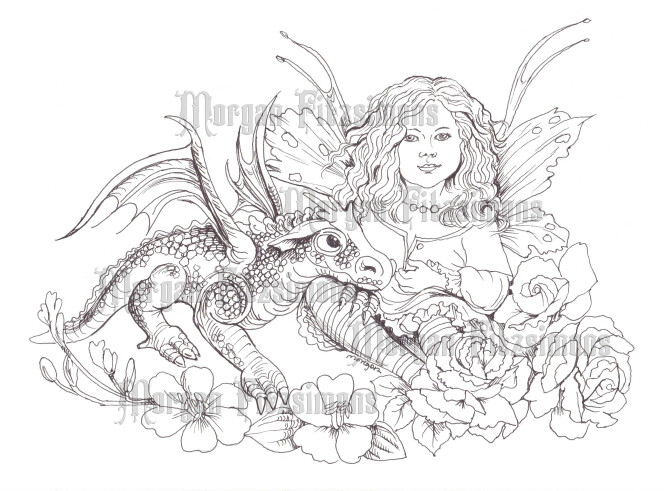 Fairy And Baby Dragon - Digital Stamp