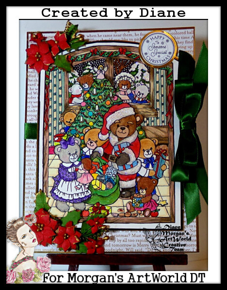Teddy Bear Christmas Scene - Colouring Page