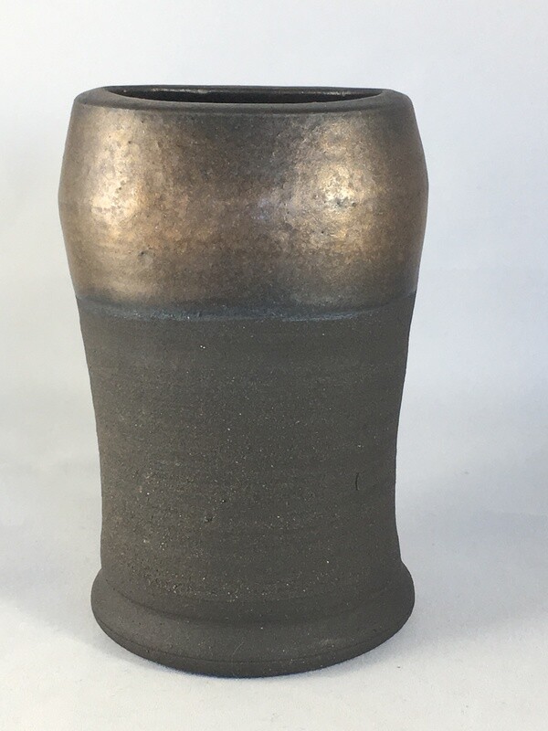 Black Clay Oval Lipped Gold Banded Vase 4.25T Piece #169