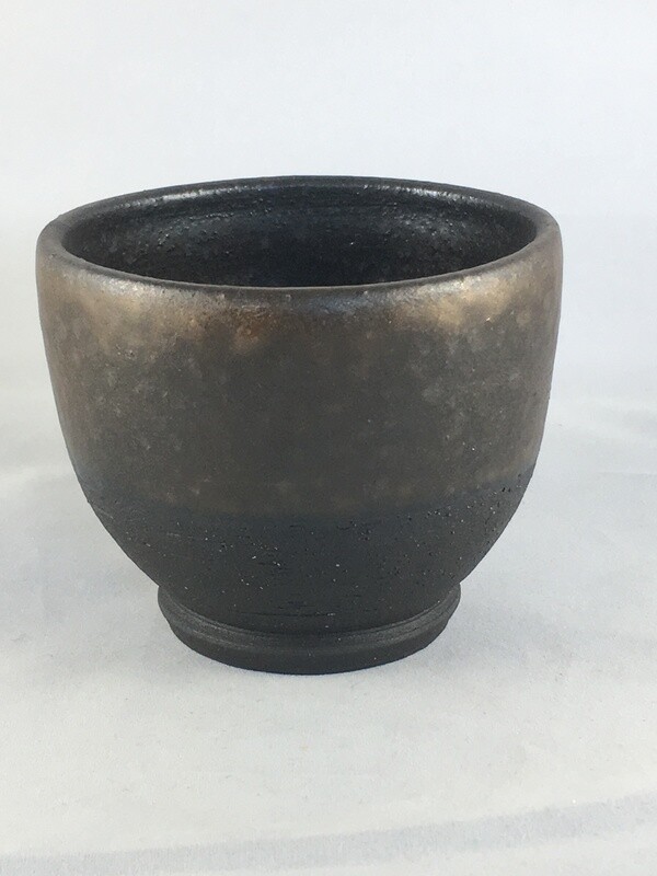 Black Clay Tea Bowl with Gold Luster Band 3.5H Piece #167 (small)