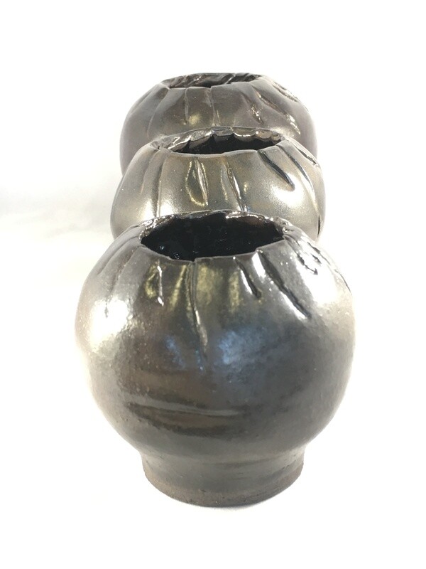 Black Clay Crackle Interior 3pc Set 4", 3.5" and 3" Piece #165