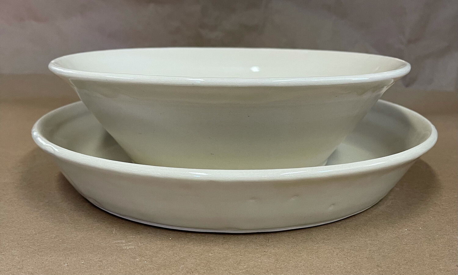 Ruffled Glaze Bone White Platter And Serving Set Tray/ Platter 12x2 Bowl 10.5x3 