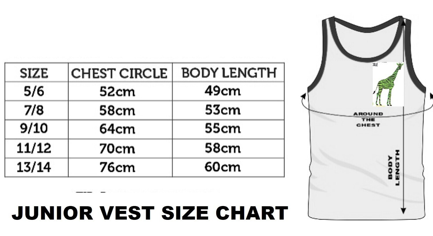 D7 Junior  Vest sizes
