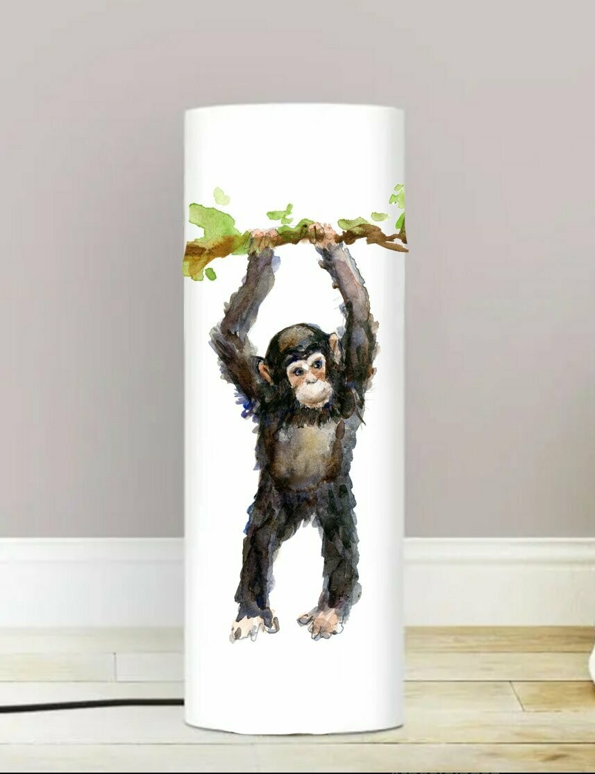 Hanging baby chimpanzee lamp