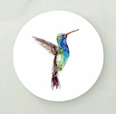 Round wall art with Blue green hummingbird painting