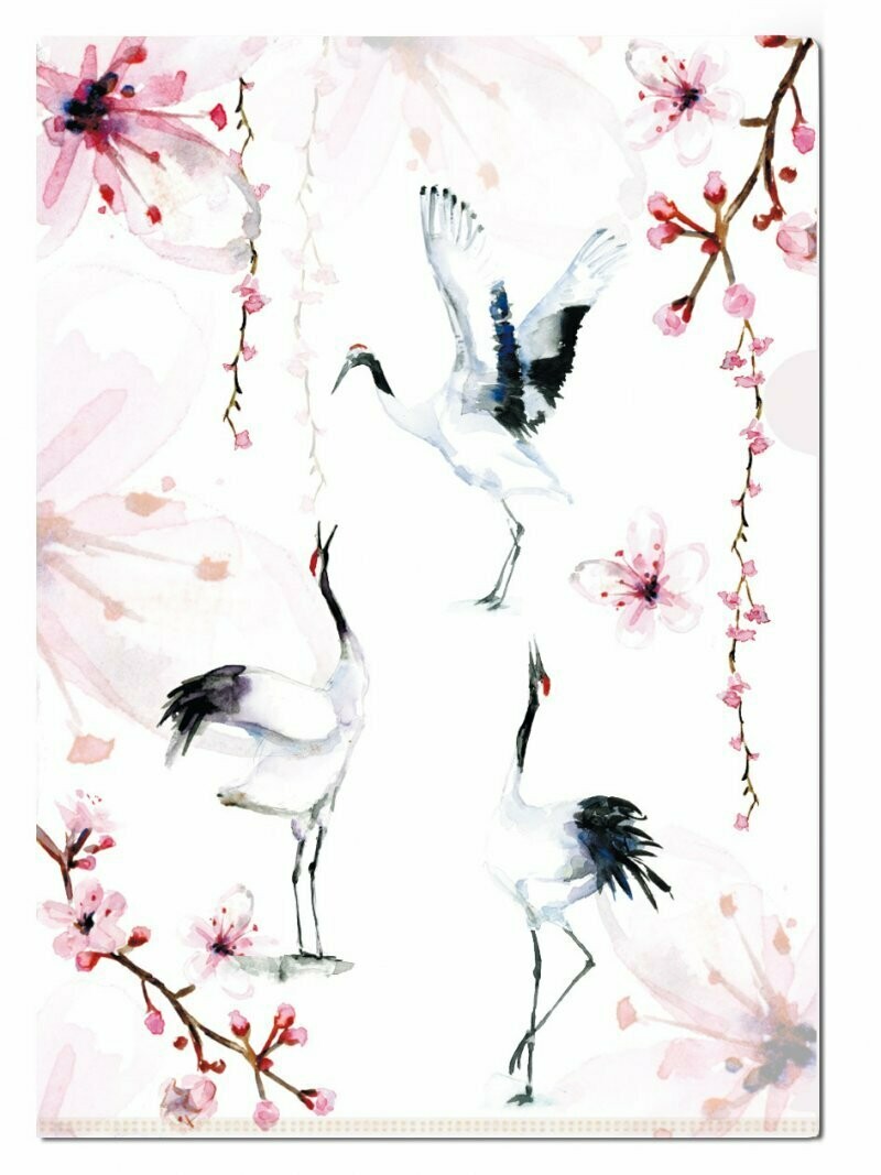 A4 file folder with cranes and flowers