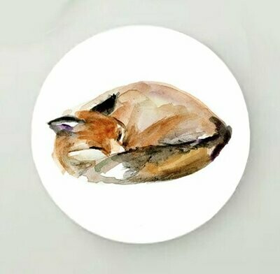 Circular wall art of a Sleeping fox painting by Michelle Dujardin