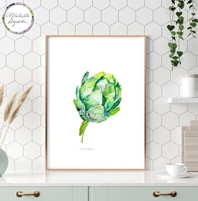Green artichoke painting kitchen art print