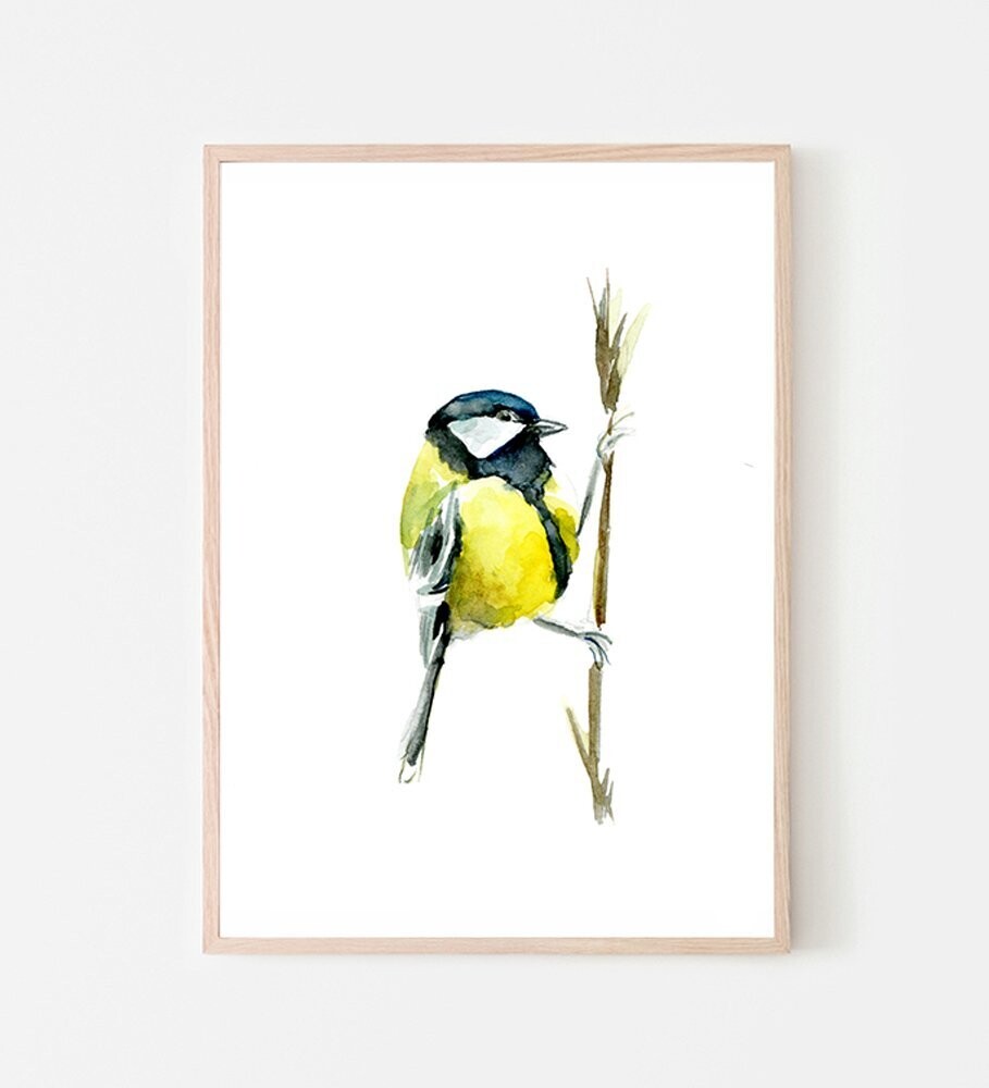 Fine art print of a great tit watercolor painting