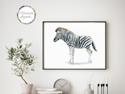 Wall art print of a young zebra