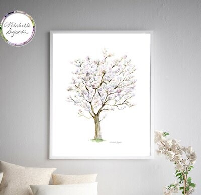 White blooming magnolia tree art print