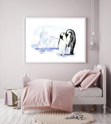 Emperor penguin family nursery print
