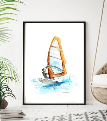 Windsurf watercolor painting art print