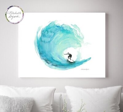 Surf painting with teal wave art print