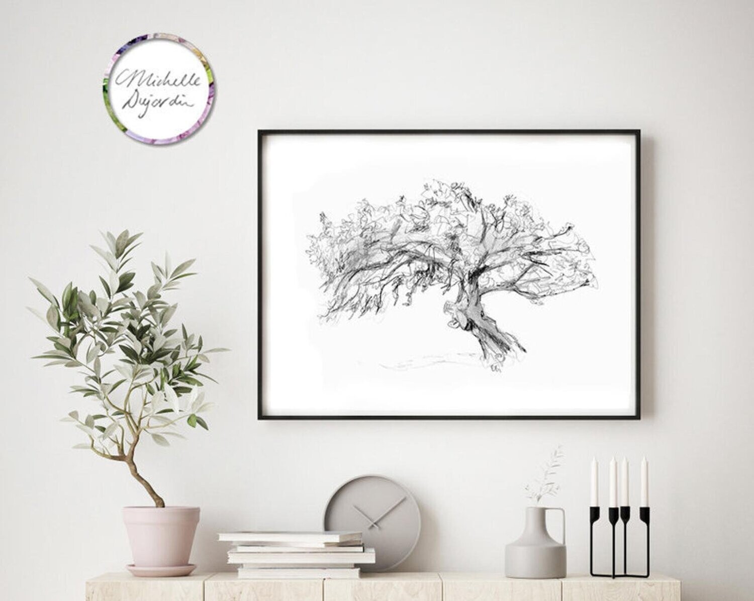 Fine art print of a cork oak tree drawing