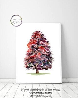 Red beech tree watercolor art print