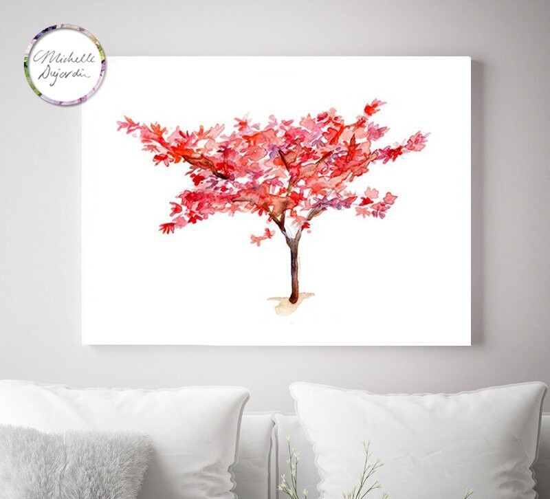 Red Japanese maple tree watercolor print