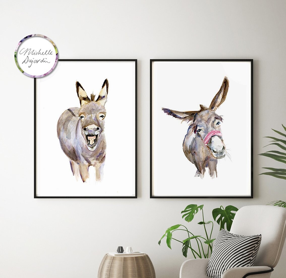 Set of two donkey watercolor prints