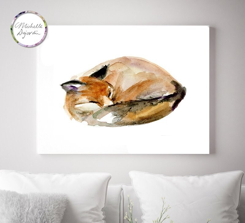 Sleeping fox watercolor painting art print