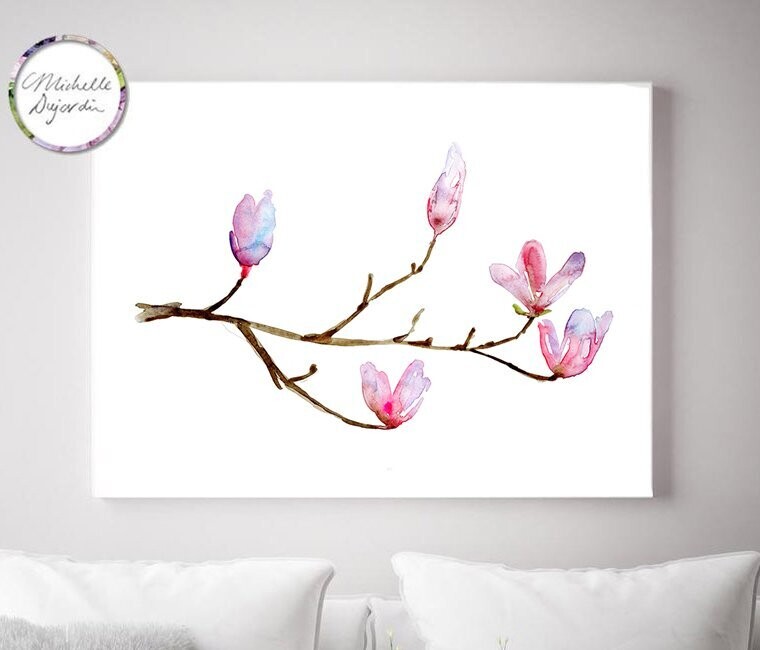 Magnolia branch Zen watercolor painting art print