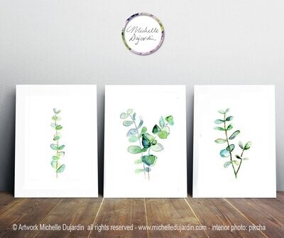 Kitchen Print set of 3 eucalyptus paintings
