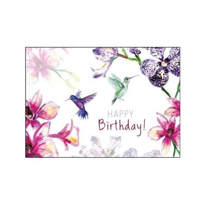Happy birthday card hummingbirds orchids