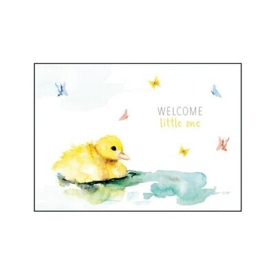Birth card 'welcome little one' with duckling illustration