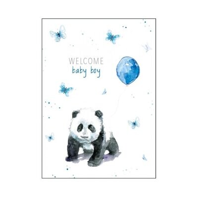 Birth card 'welcome baby boy' with panda cub