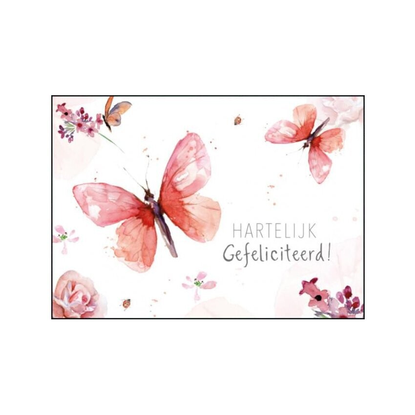 Happy Birthday card with pink butterflies