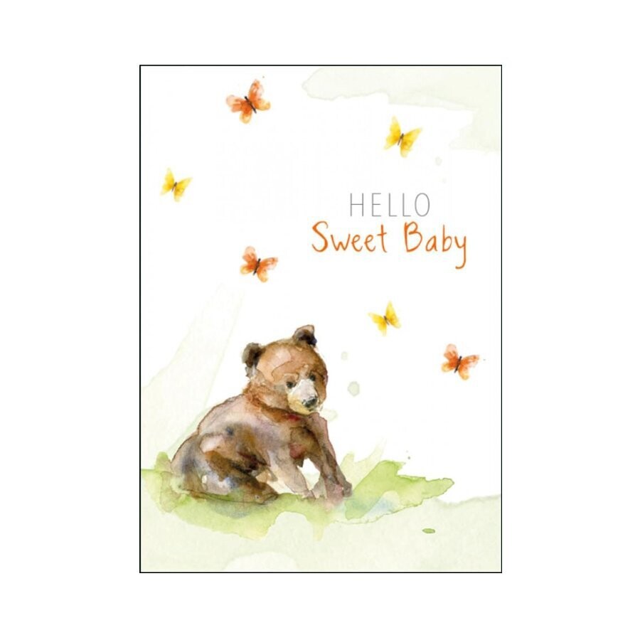 Newborn baby bear card 'hello sweet baby'