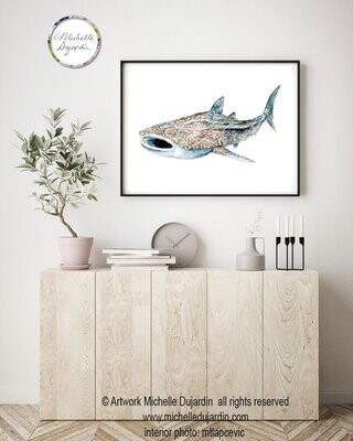 Fine art print of a whale shark watercolor painting