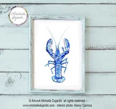 Fine art print of a blue lobster watercolor painting