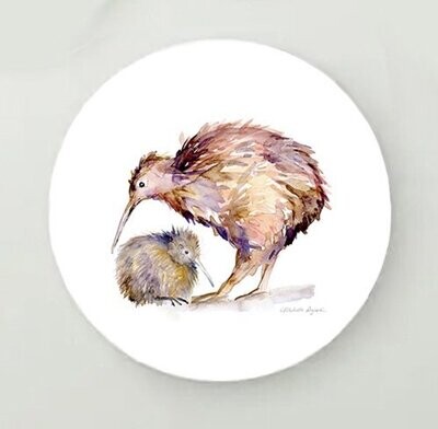 Round print with kiwi birds watercolor painting by Michelle Dujardin