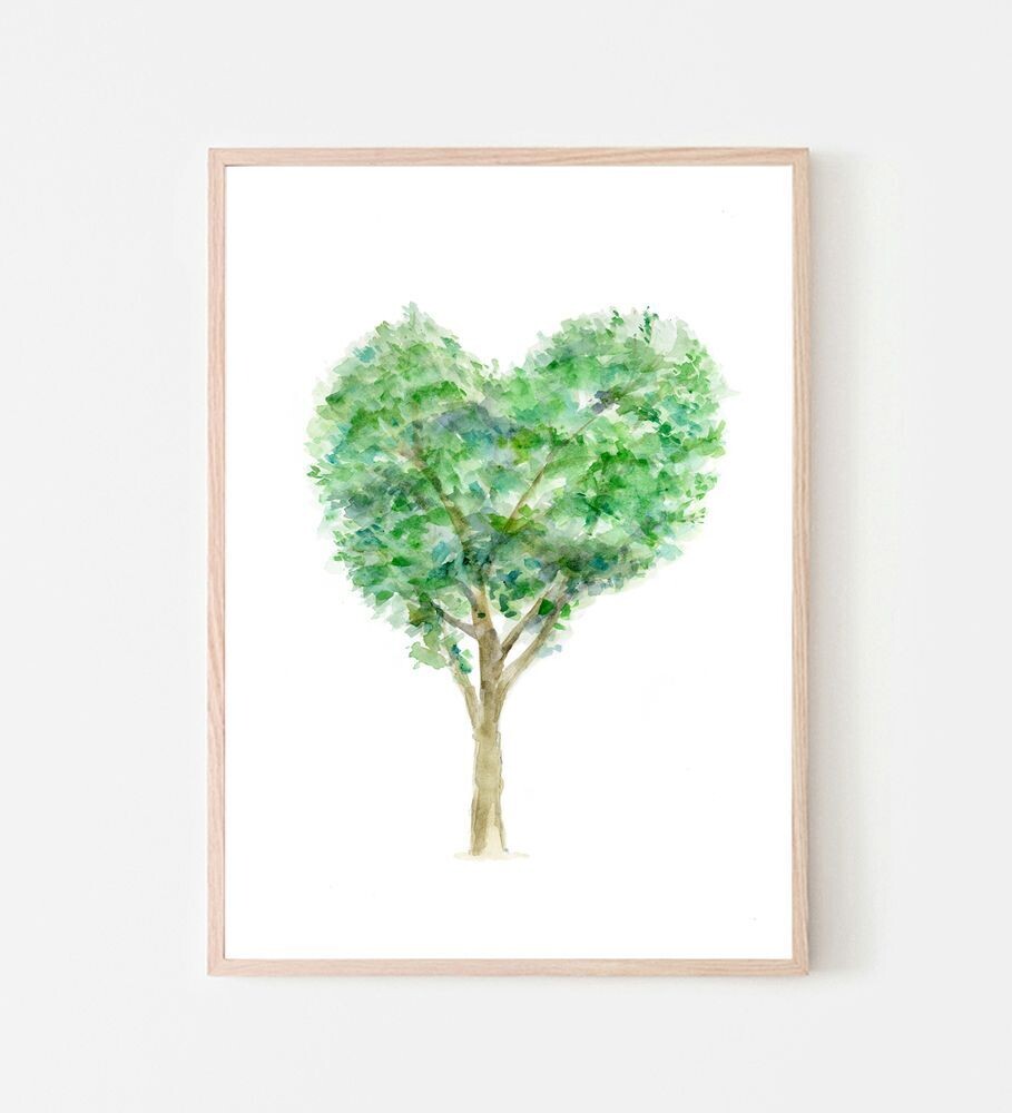 Heart shaped tree watercolor print