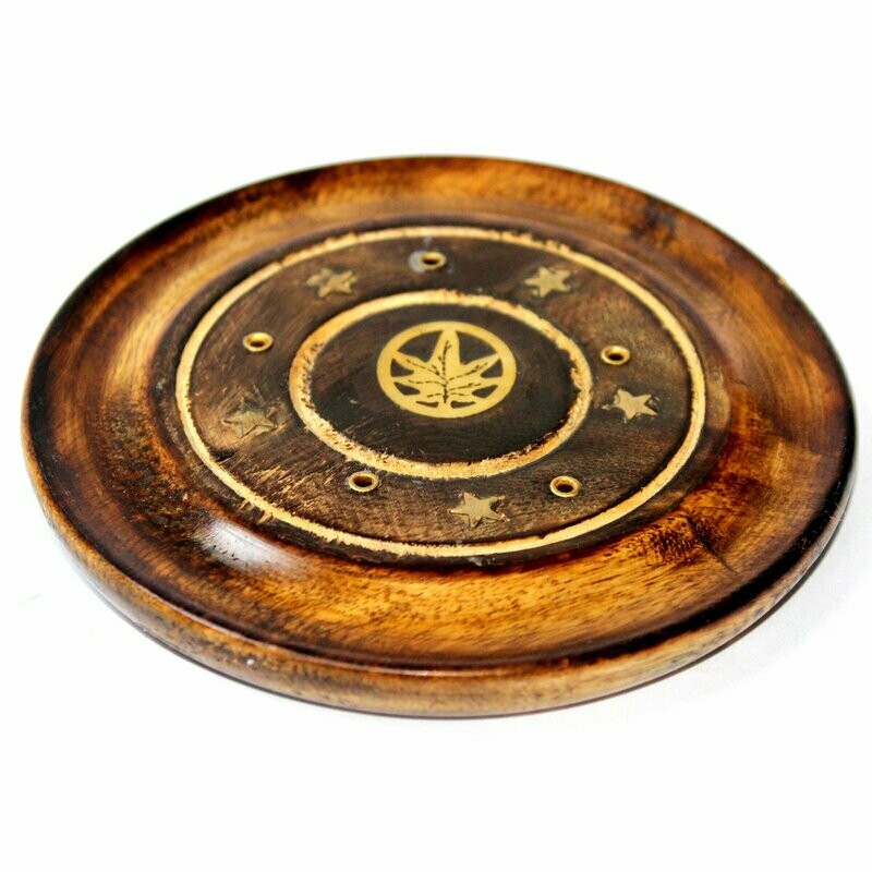 Round ​Mango Wood Ash Catcher - Leaf