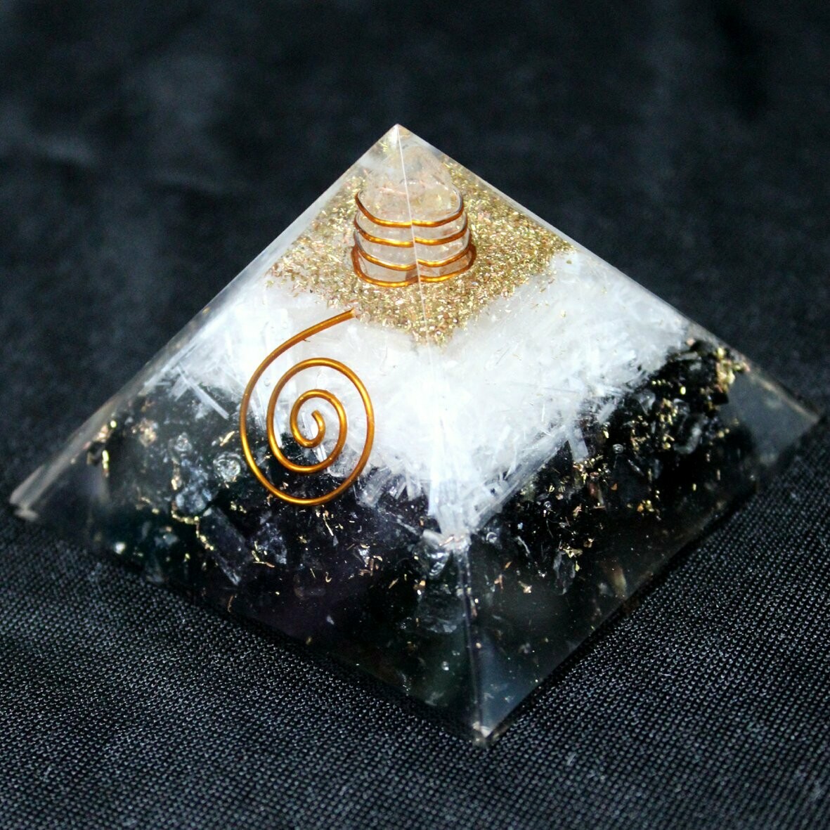 Black Tourmaline & Selenite Orgonite Pyramid