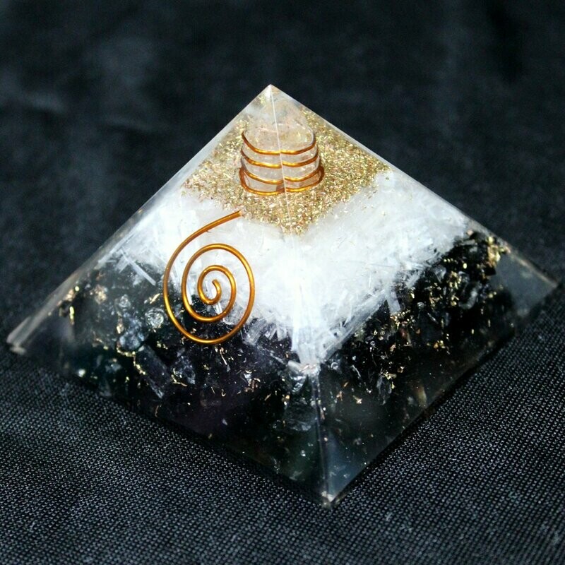 Black Tourmaline & Selenite Orgonite Pyramid