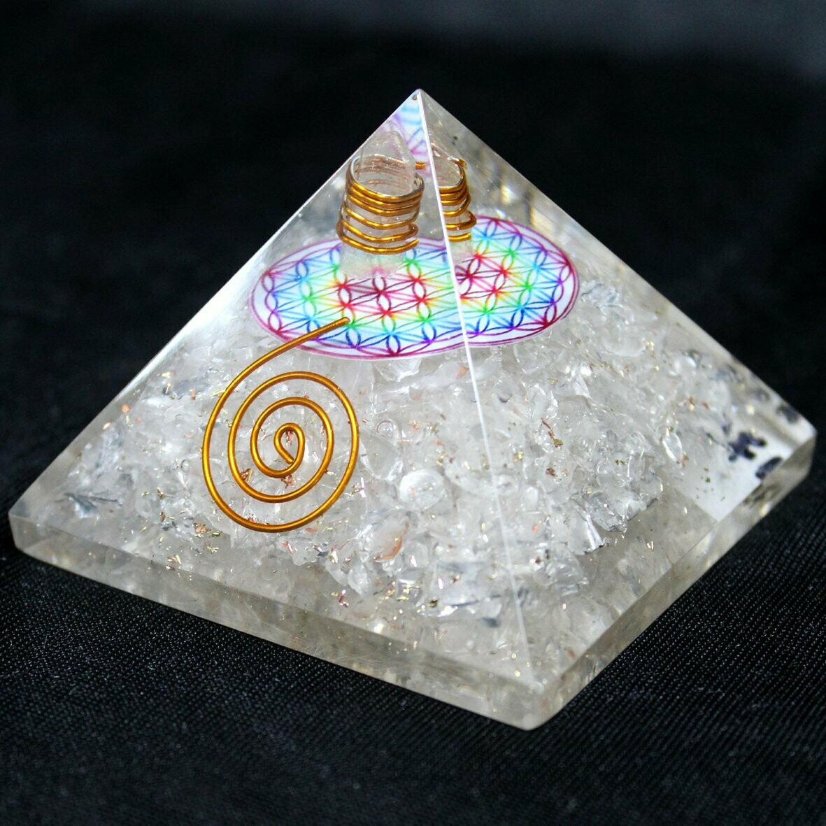 Clear Quartz Flower of Life Orgonite Pyramid