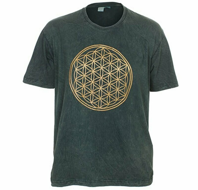 Stone Wash T-Shirt - Flower of Life - Extra Large