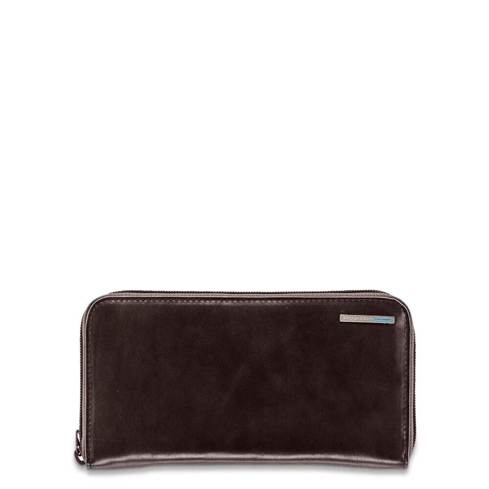 Piquadro.
Portafoglio donna, 4 soffietti,  zip,  porta monete, porta carte di credito, Blue Square.
Colore: Mogano