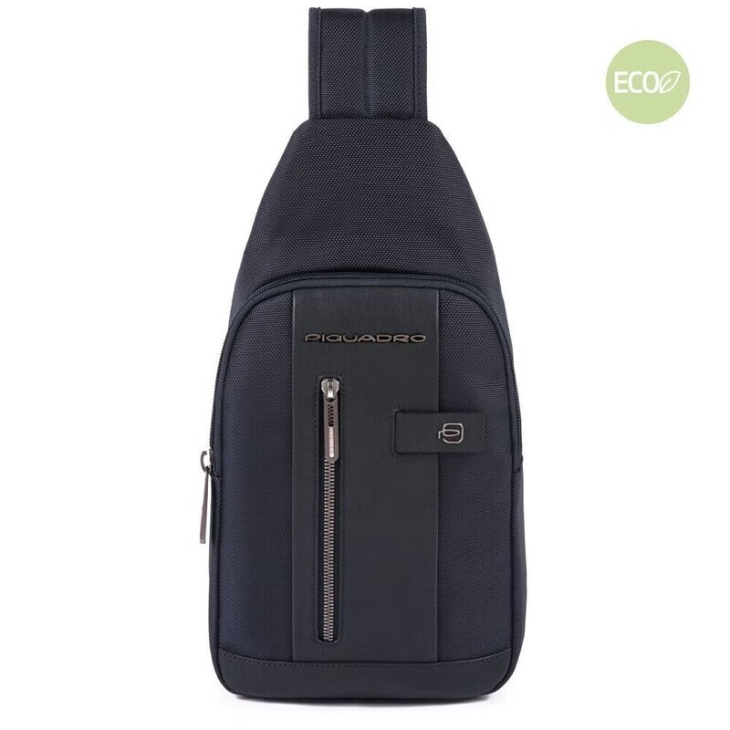 Piquadro. Monospalla in pelle e tessuto Brief. Colore: Blu.