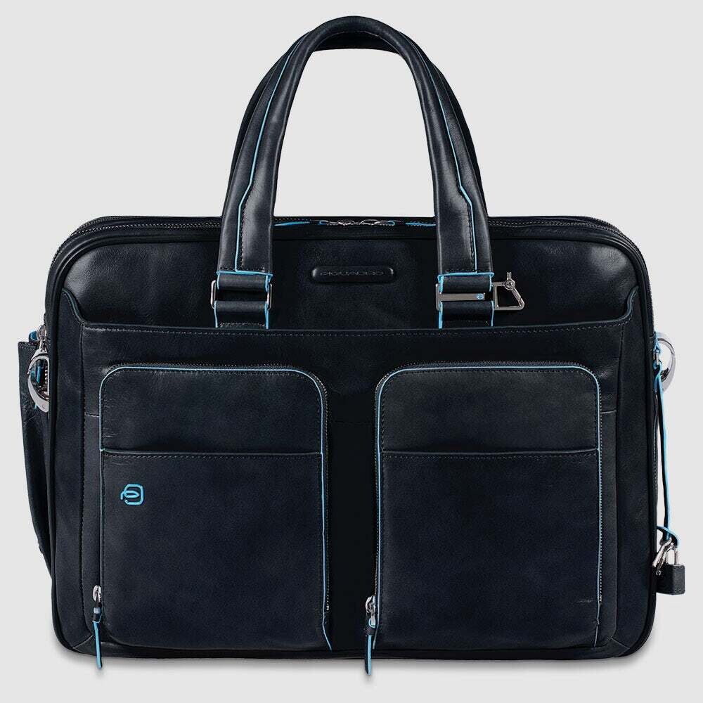 Piquadro.
Borsa espandibile porta PC e porta iPad/iPad®Air con tasche organizzate e tasca porta ombrello Blue Square.
Colore: Blu Notte.