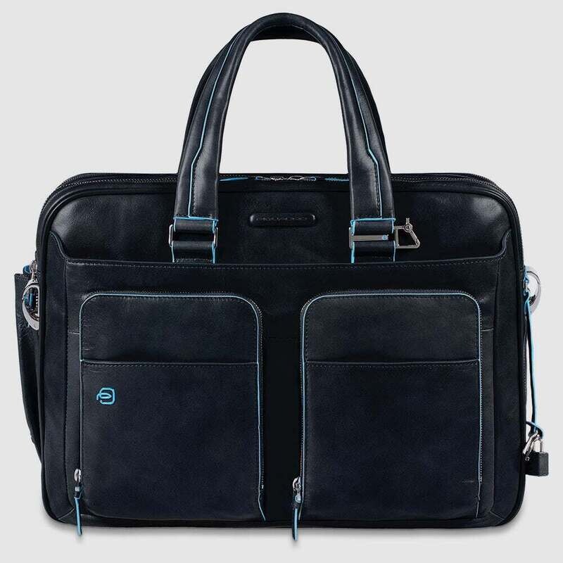 Piquadro.
Borsa espandibile porta PC e porta iPad/iPad®Air con tasche organizzate e tasca porta ombrello Blue Square.
Colore: Blu Notte.