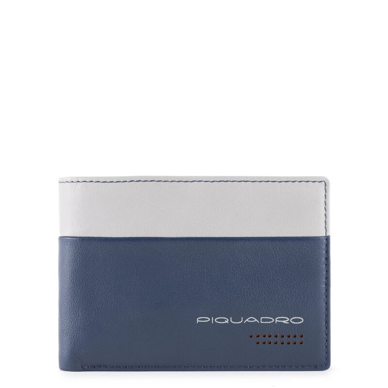 Piquadro.
portafoglio in pelle con portamonete.
Colore: Blu/Grigio.