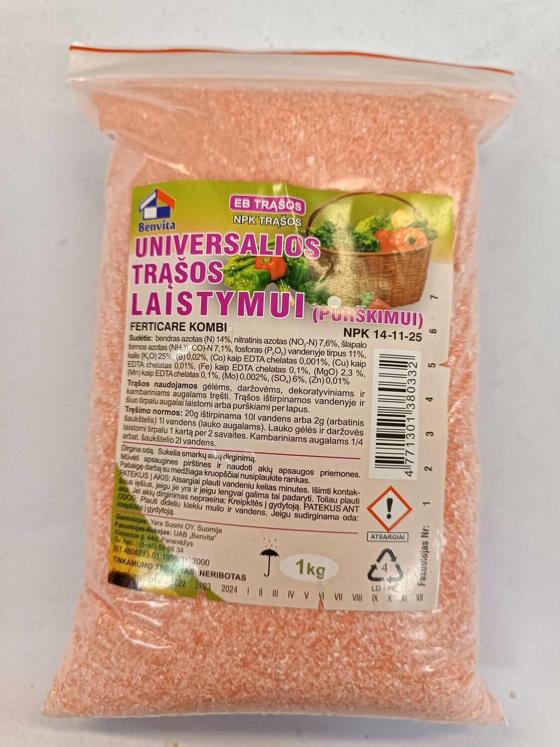 Trąšos laistymui universalios NPK 14-11-25 (ružava) 1kg