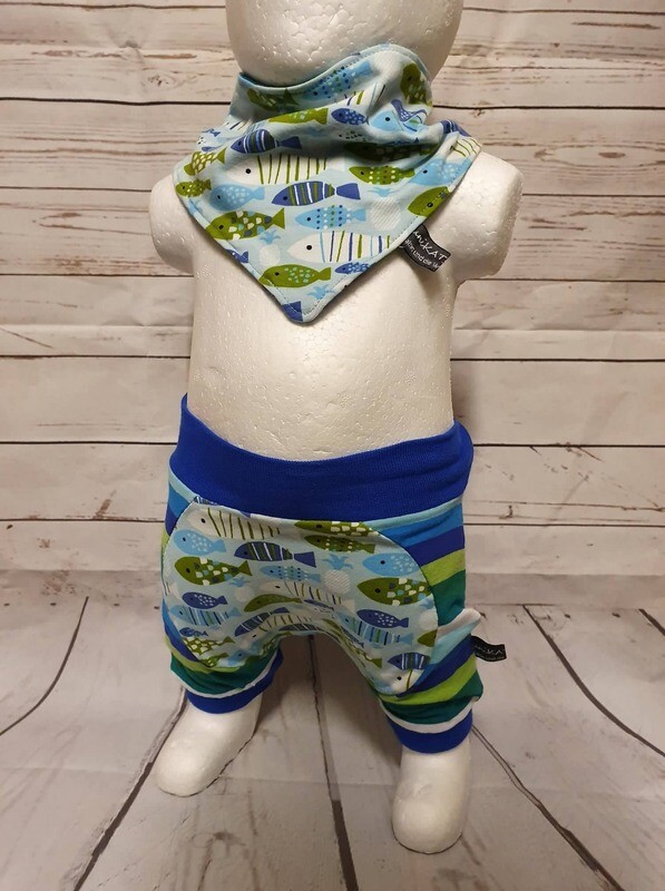 Hose mit Halstuch Fische Gr. 50/56