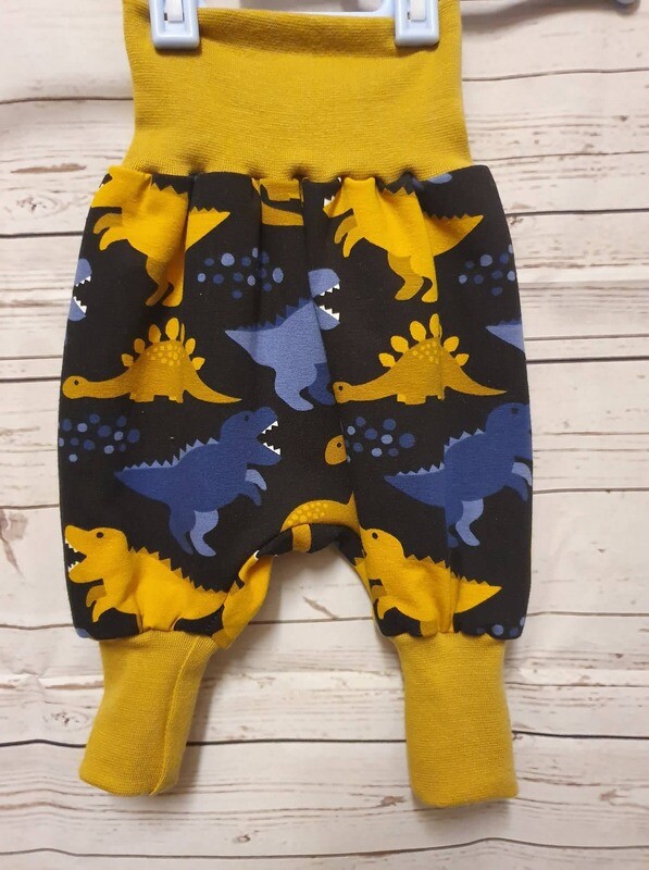 Winter Sweat-Mitwachhose/Pumphose Gr. 50/56 Dino gelbes Bündchen