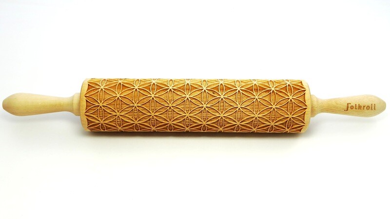 Rouleau à pâtisserie de décoration Folkroll 43 cm Flower of Life bois